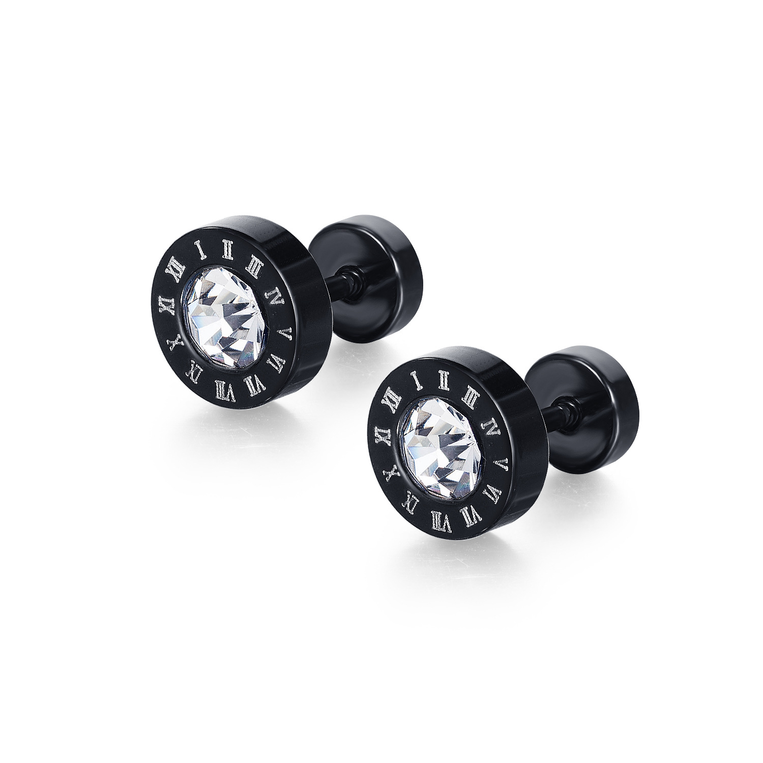 Japanese and Korean punk style personalized black titanium steel earrings, hip-hop street trendy men's Roman digital earrings