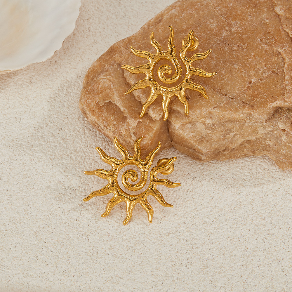 Accessories wholesale earrings for women, fashionable and simple stainless steel sunflower earrings, niche and versatile
