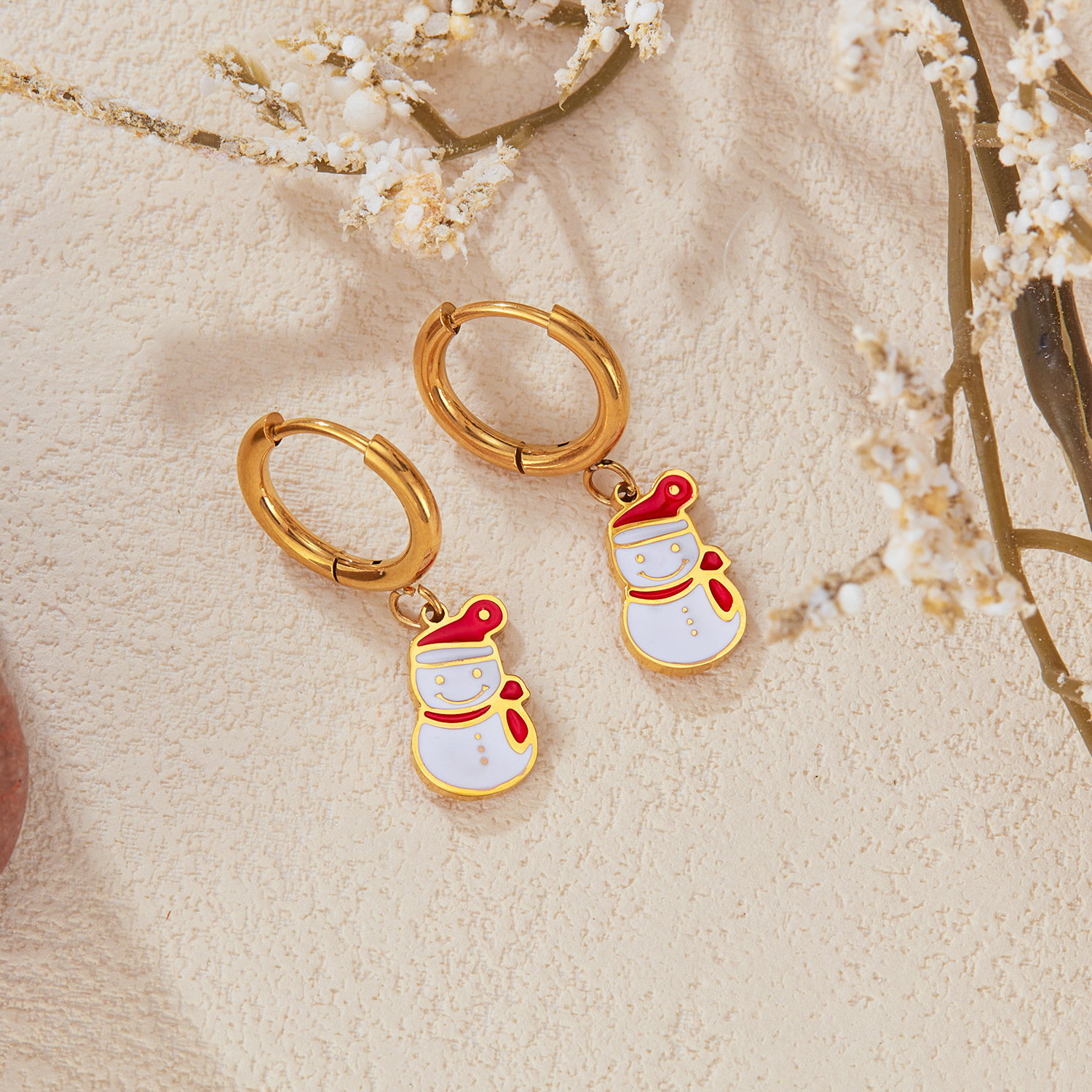 European and American new earrings made of titanium steel for women, niche and versatile design, dripping oil, small snowman earrings and accessories