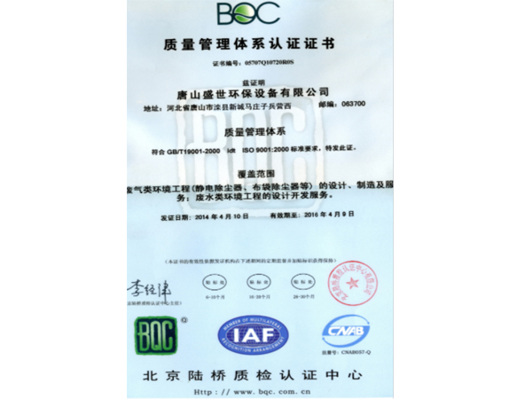 Quality Management System Certificate