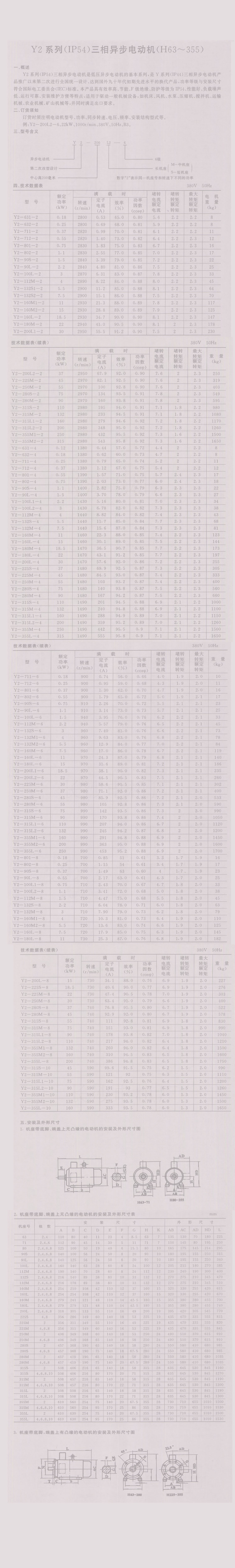 Y2系列（380V IP54）三相异步电动机（h63-355）内容1