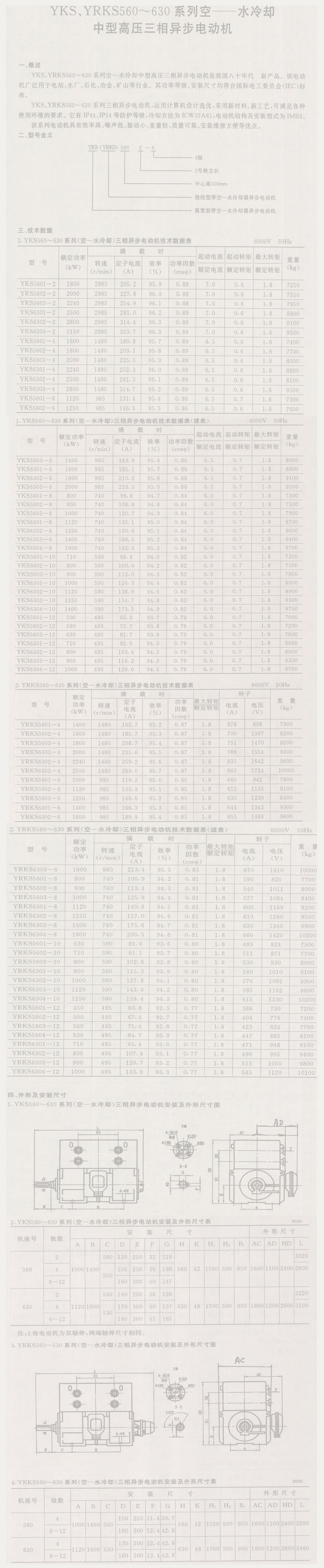 YKK、YRKK560-630系列空----空冷却中型高压三项异步电动机内容1