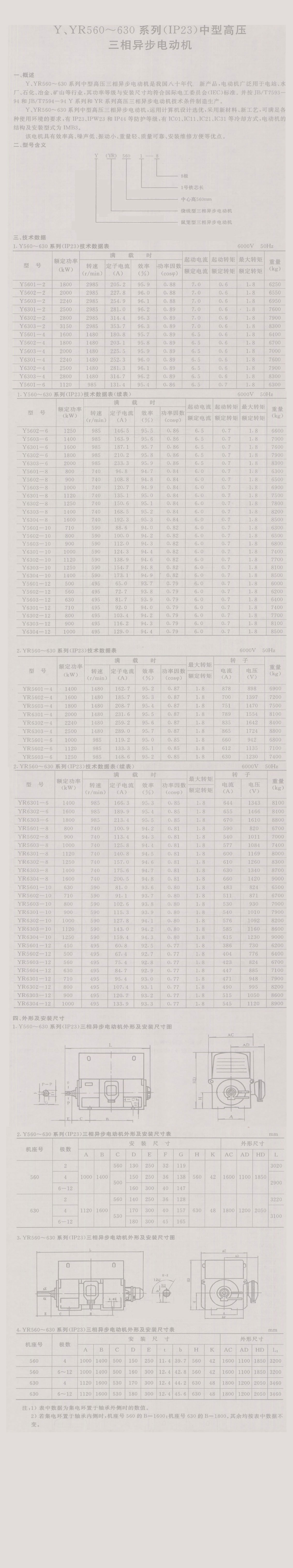 Y、YR560-630系列（IP23）中型高压三项异步电动机内容1
