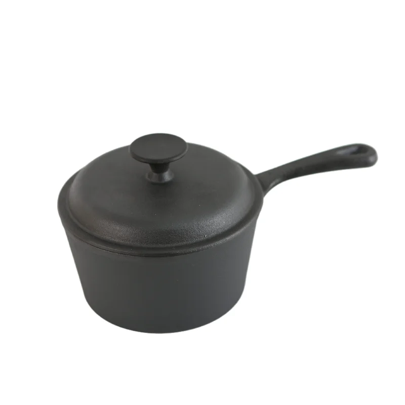 Pre-seasoned 15cm 18.5cm Mini Cooking Pot Casserole Pot Milk Pot Cast Iron Sauce Pan With Lid and Long Handle