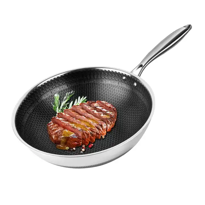 High Quality Chinese Wok Pan Cooker Soup Wok Non-stick Honeycomb Stainless Steel Frying Pan Set