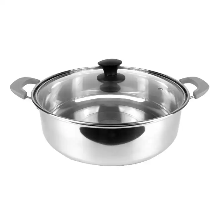 Wholesale 32cm Restaurant Kitchen Round Shape Stainless Steel Soup Cooker Hot Pot With Glass Lid