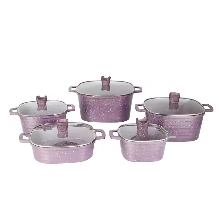 10 Pieces Stainless Steel Cookware Set with Blue Glass Lid, Wide Edge Cookware-African Market