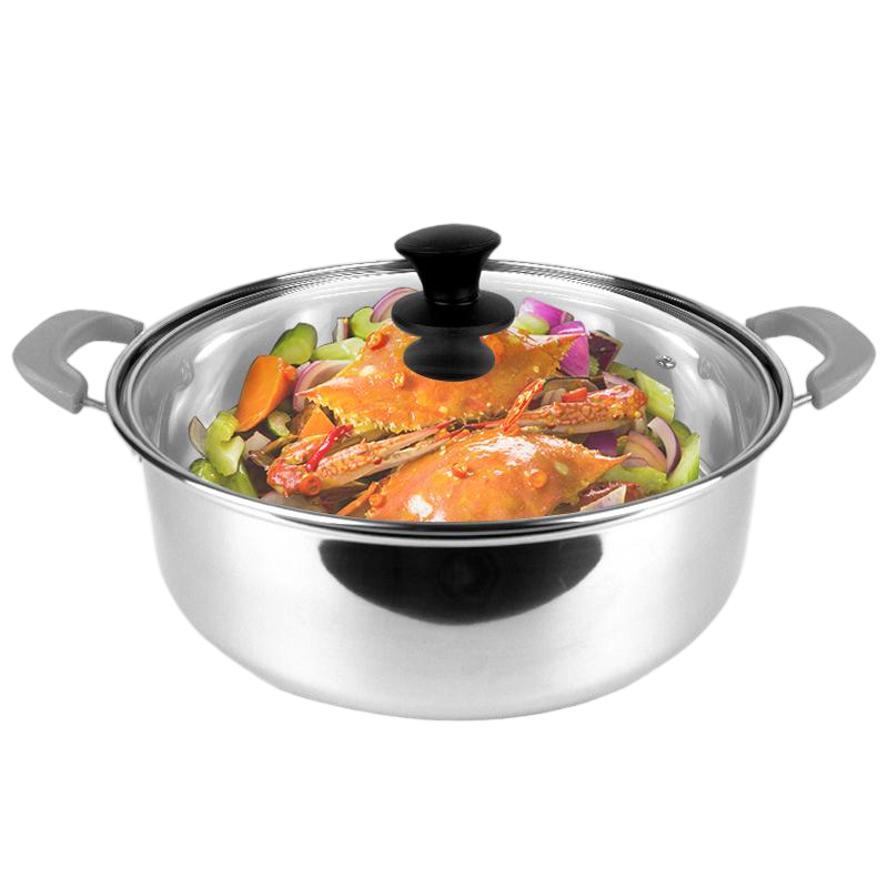 Wholesale 32cm Restaurant Kitchen Round Shape Stainless Steel Soup Cooker Hot Pot With Glass Lid
