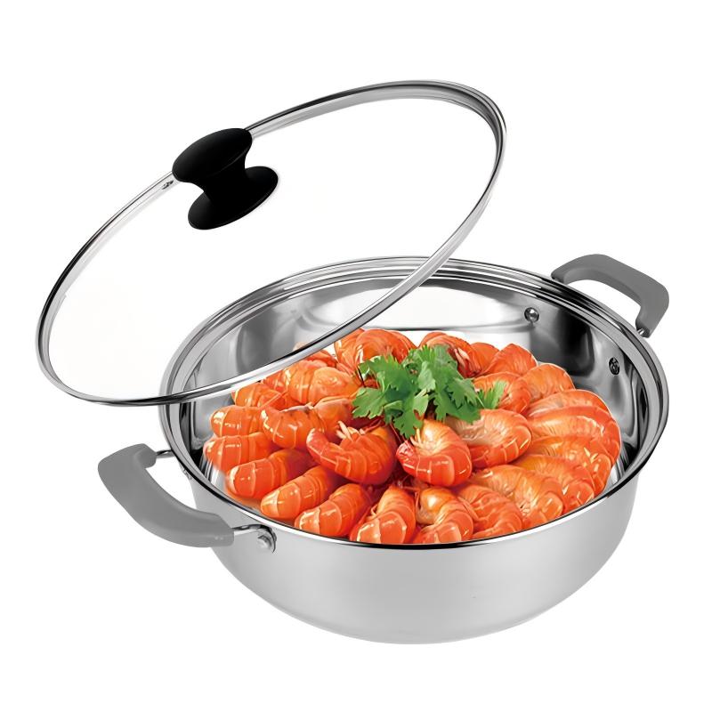 Wholesale 32cm Restaurant Kitchen Round Shape Stainless Steel Soup Cooker Hot Pot With Glass Lid