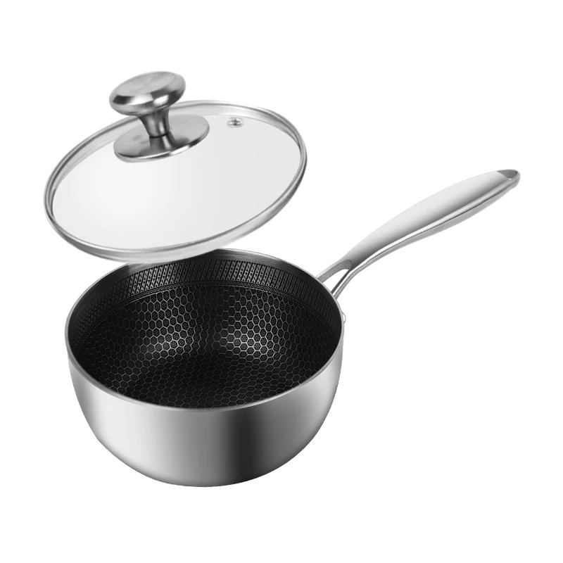 Factory 18cm Stainless Steel Milk Bolier Pot Stainless With Anti-scalding Handle and Tempered Glass Lid Lid
