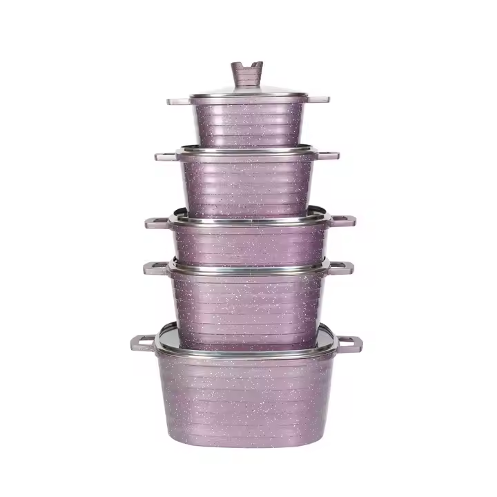 10 Pieces Stainless Steel Cookware Set with Blue Glass Lid, Wide Edge Cookware-African Market
