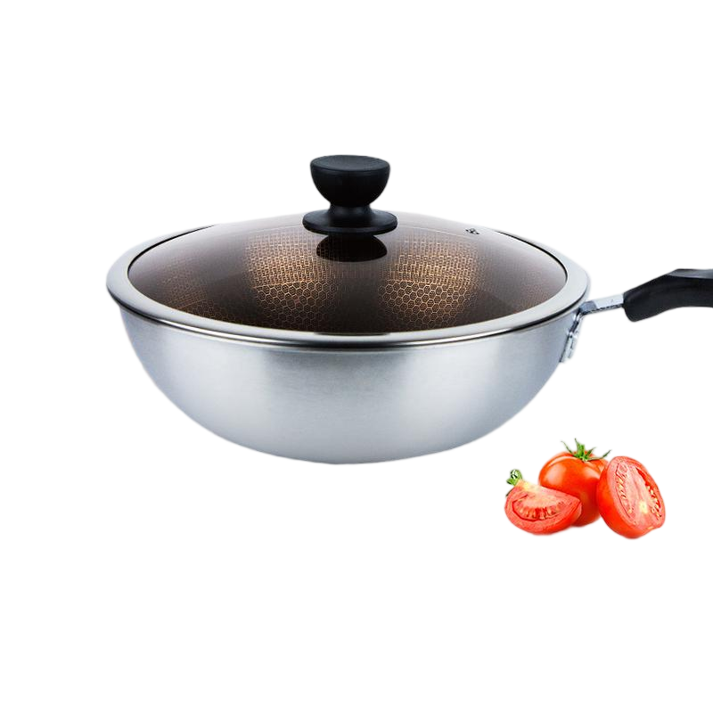 High Quality Non-Stick Stainless Steel 410 Wok Cooker with Tempered Glass Lid 30cm/32cm 18L Capacity for Induction Gas Stoves