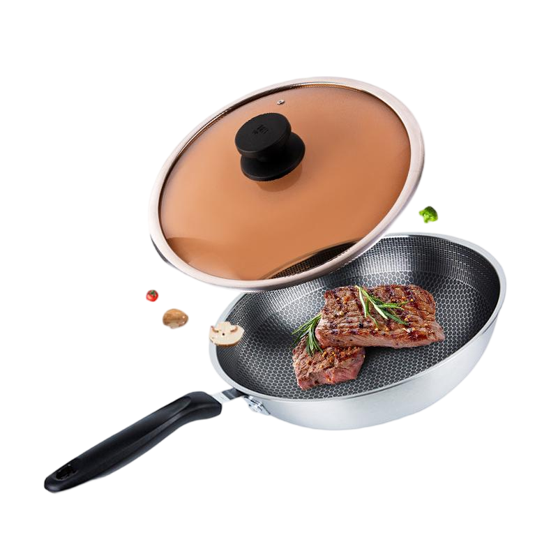 High Quality Non-Stick Stainless Steel 410 Wok Cooker with Tempered Glass Lid 30cm/32cm 18L Capacity for Induction Gas Stoves