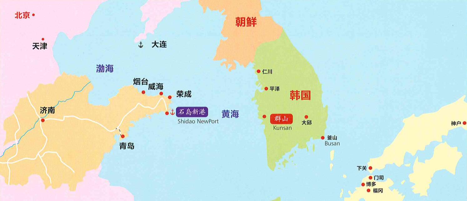 石岛一韩国仁川客滚班轮介绍地图