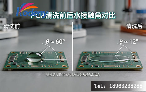 PCB 清洗前后水接触角对比实拍图