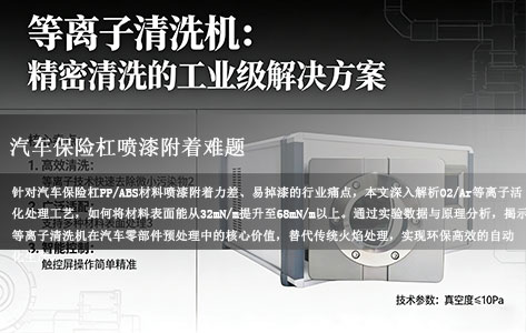 汽车保险杠喷漆掉漆怎么办？PP/ABS塑料表面能提升方案：O2/Ar等离子活化技术全解析！