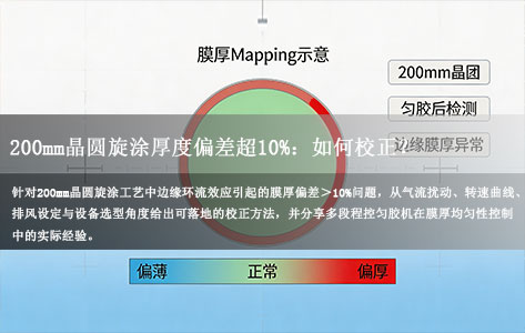 200mm晶圆匀胶时，边缘环流效应导致厚度偏差＞10%，如何校正？