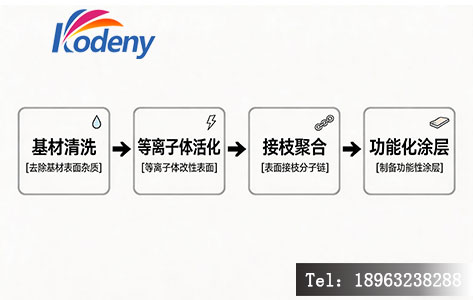 仿生材料表面改性工艺流程图，等离子体接枝聚合技术原理