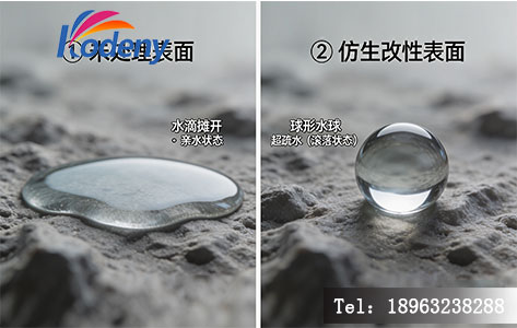 仿生学材料表面改性前后接触角对比，超疏水效果展示