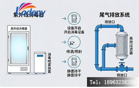 医院核医学科消毒场景与尾气排放系统示意图