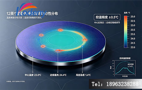 12 英寸晶圆表面温度场均匀性分布示意图，展示晶圆表面温度梯度分布，直观体现温差控制精度
