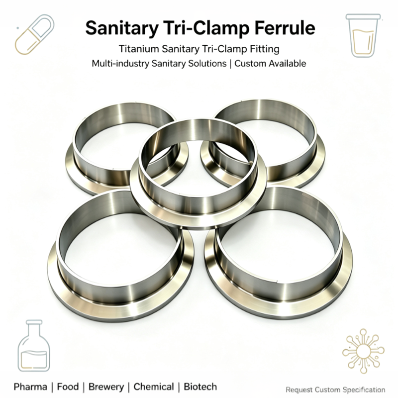 K50.5, Φ321.5/2.0/3.021.5mm Titanium Pipe Fitting Sanitary Tri-Clamp Ferrule, Hygienic Tri-Clover Quick Clamp Fitting for Food Beverage Sanitary Pipeline Syste