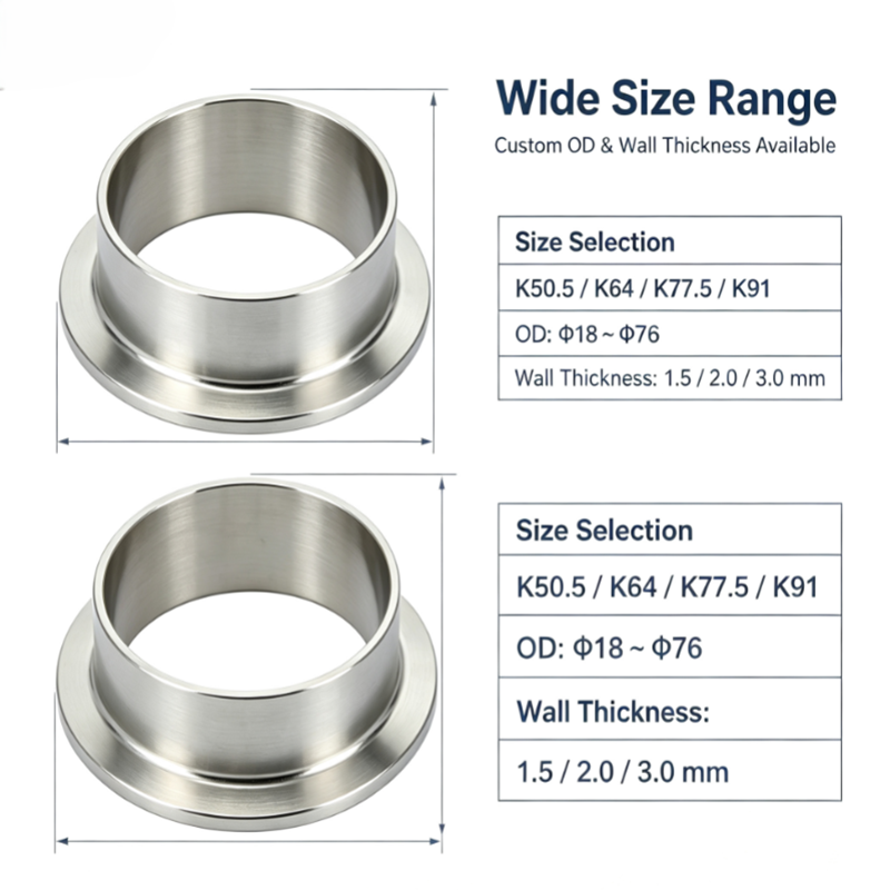 K50.5, Φ321.5/2.0/3.021.5mm Titanium Pipe Fitting Sanitary Tri-Clamp Ferrule, Hygienic Tri-Clover Quick Clamp Fitting for Food Beverage Sanitary Pipeline Syste