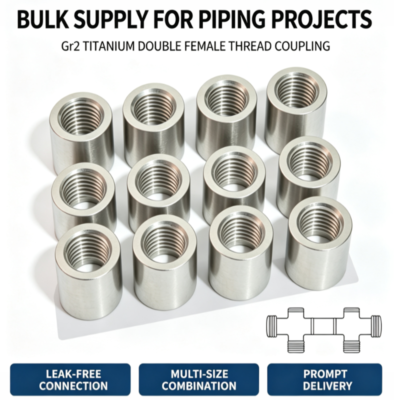 NPS3/4 DN20 Gr2 Titanium Thread Coupling, Double Female Thread, In Stock Ready to Ship, Long Service Life Pipe Connector for Seawater Desalination Equipment