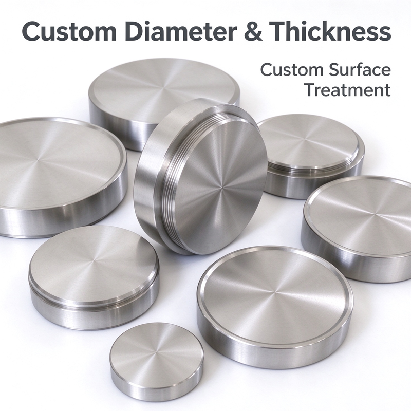 Titanium Round Sputtering Target, 99.99% Purity, Low Oxygen Content, For LCD Display Thin Film Deposition, Chinese Titanium Material Bulk Supply