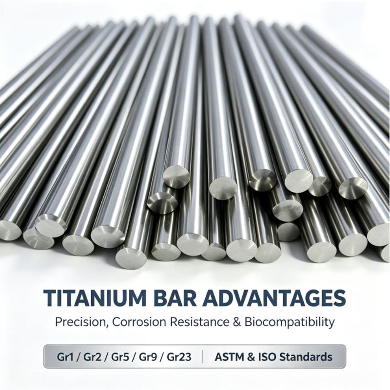 Multi-Size Available Custom Titanium Solid Rod, ASTM B348 ASTM F136 Grade2 & Grade5 Titanium, Biocompatible Non-Toxic Titanium Bar for Laboratory Instrument