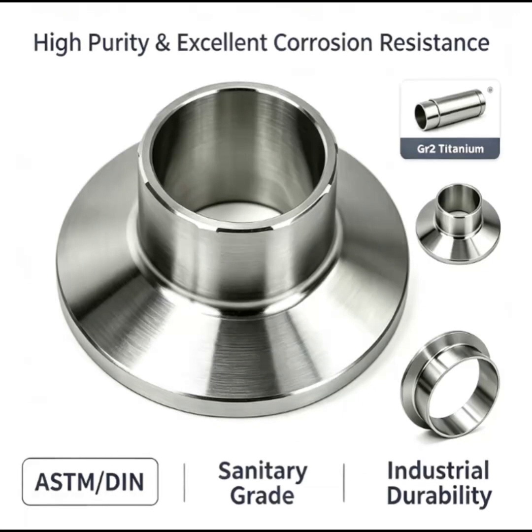 K64, Φ48*3.0 Titanium Pipe Fitting Sanitary Tri-Clamp Ferrule, Rust Proof Tri-Clover Clamp Pipe Fitting for Beverage Production, Dairy and CIP Cleaning System