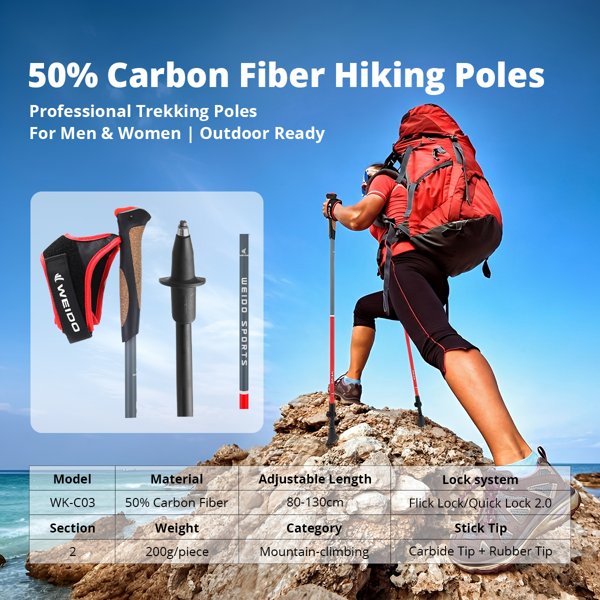 50%碳 折叠步行杖