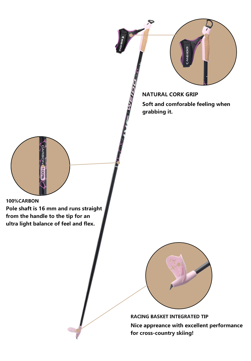越野雪杖 100%碳