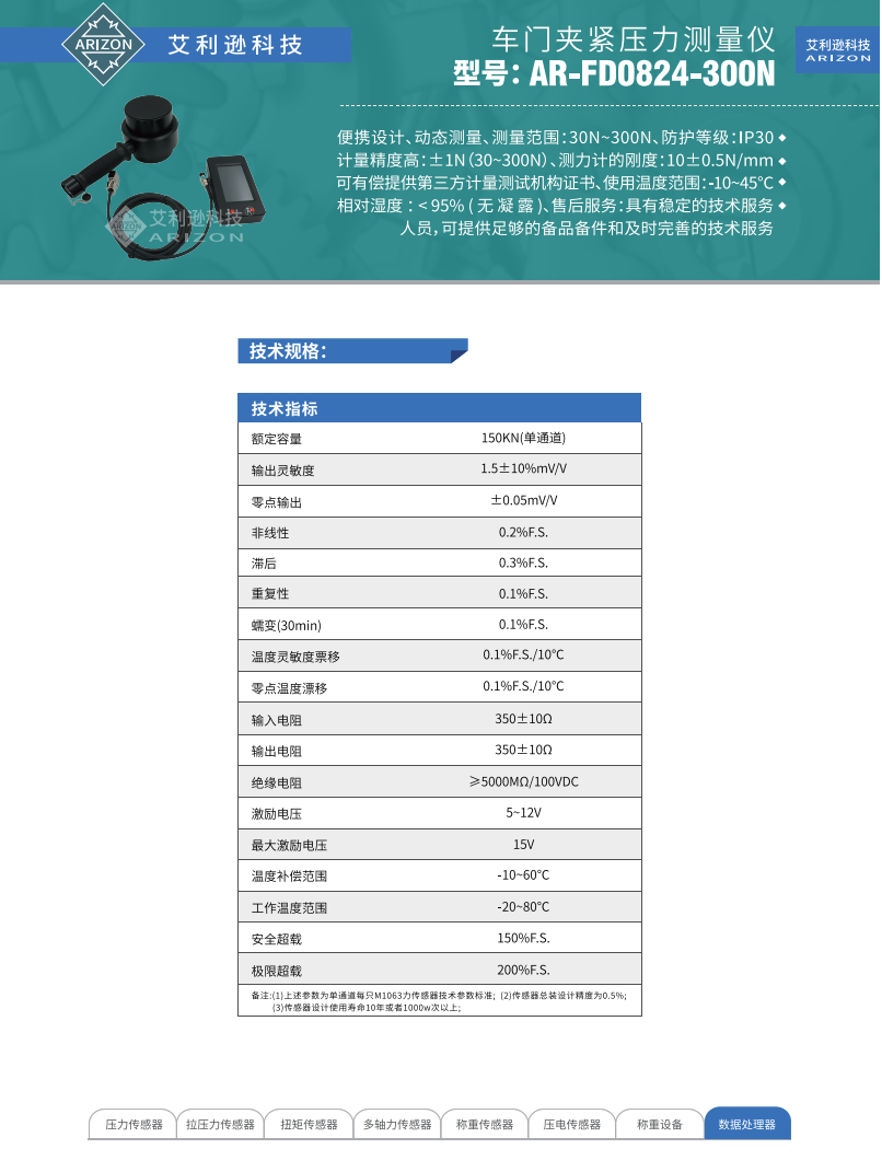 车门夹紧压力测量仪 AR-FD0824-300N