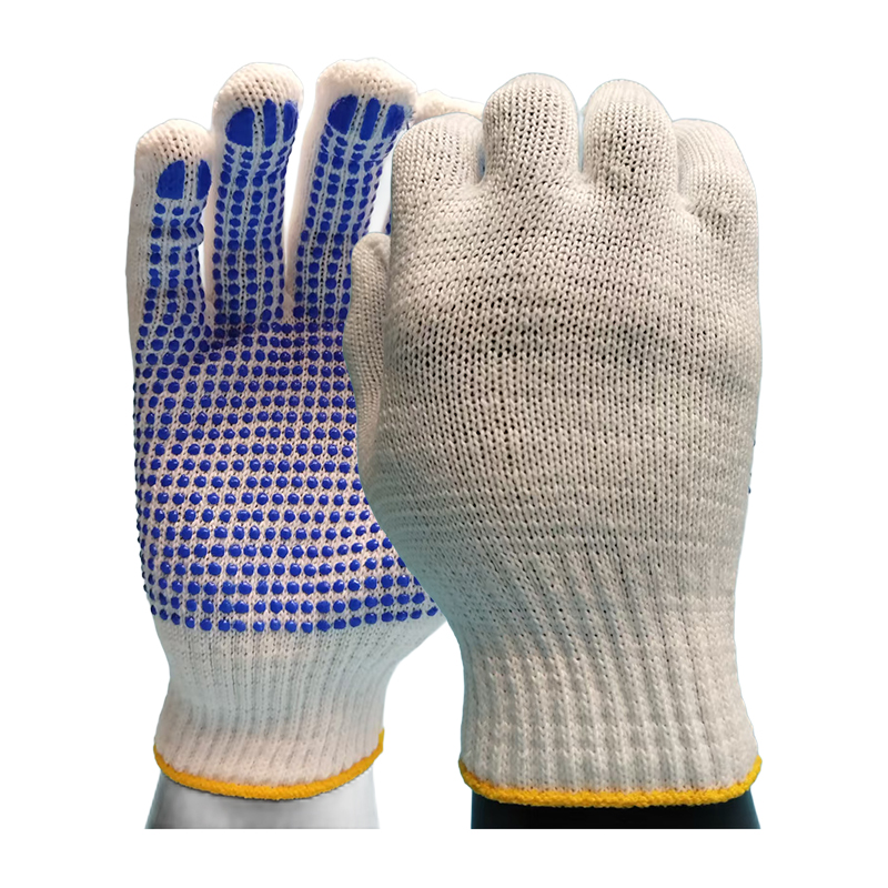 G10-PVG001 10-Gauge Polyester-Cotton Single-Side Blue Dot PVC Coated Gloves