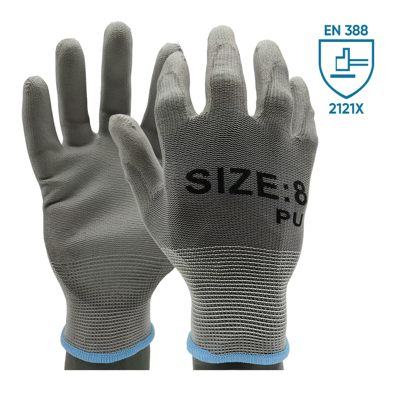 GL14-P2050 Gray Abrasion-Resistant PU Coated Gloves