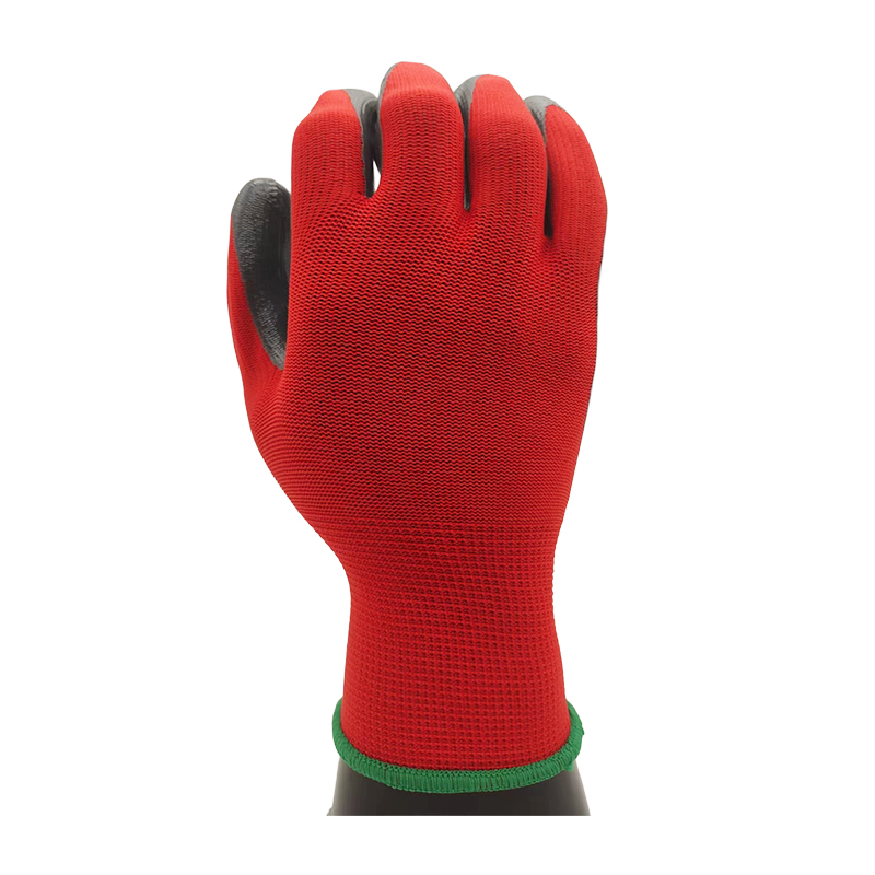 G13-NTGC008 Gray Nitrile Palm Coated Gloves with Red Back