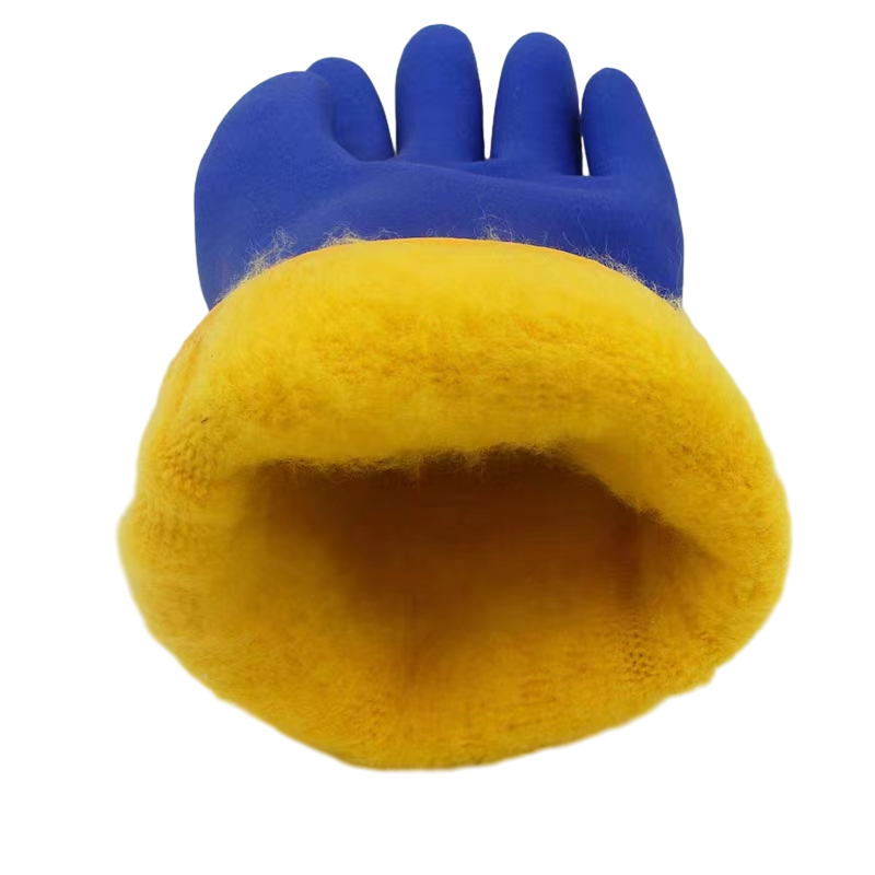 GL13-PV601B Fleece-Lined and Thickened Blue Dipped Gloves
