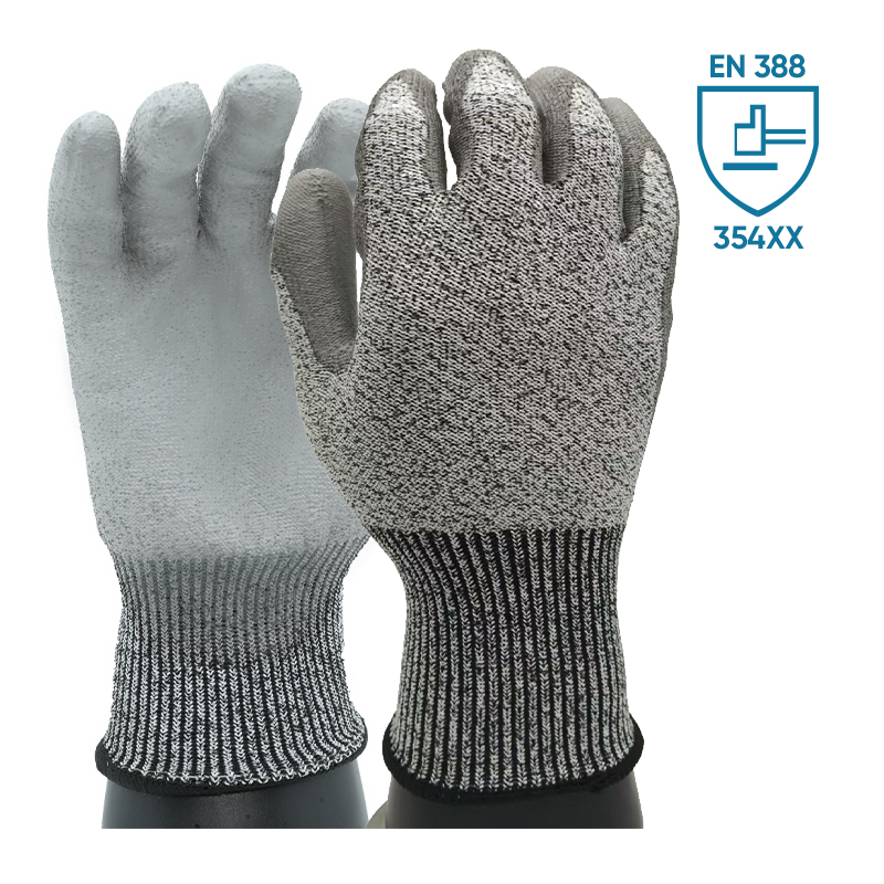 GL13-P203  Level 5 cut resistant PU gloves