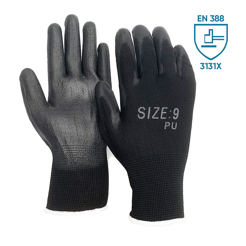 GL1-P009   Black PU abrasion resistant gloves