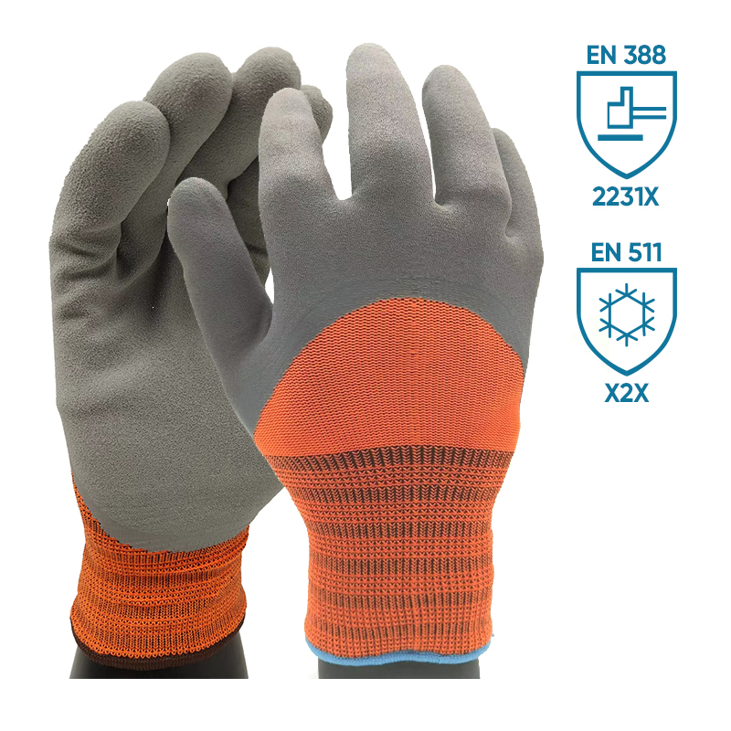 G13-LTF001D Orange Cold-Resistant Latex Dipped Gloves