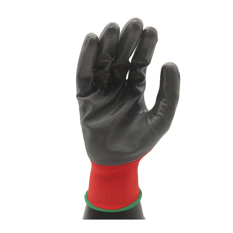 G13-NTGC008 Gray Nitrile Palm Coated Gloves with Red Back