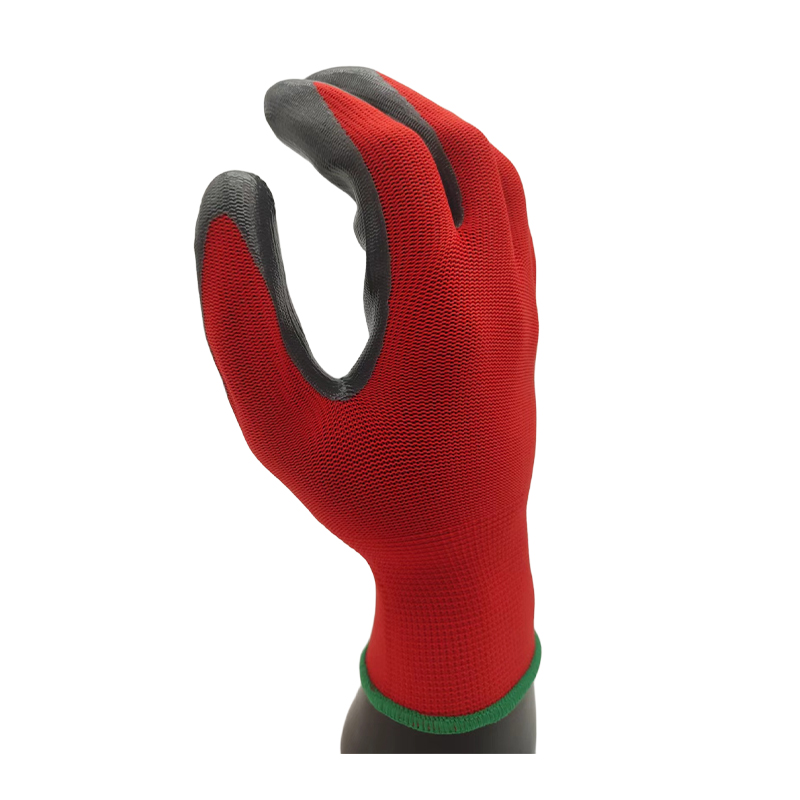 G13-NTGC008 Gray Nitrile Palm Coated Gloves with Red Back