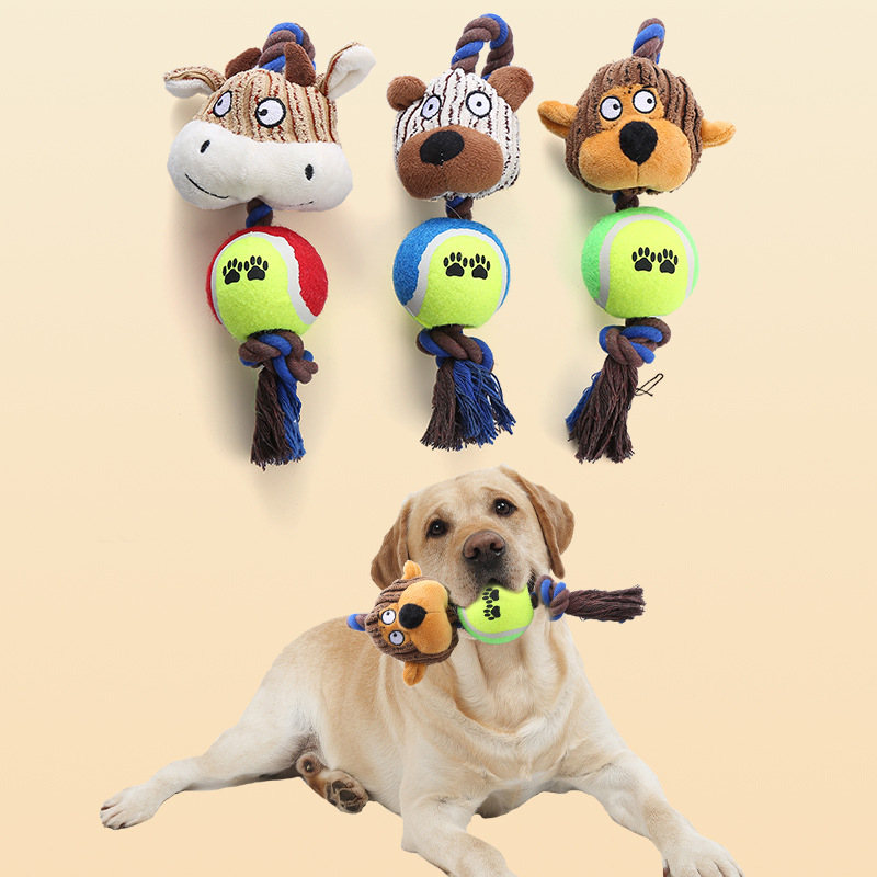Corduroy dog toys with tennis ball& cotton rope