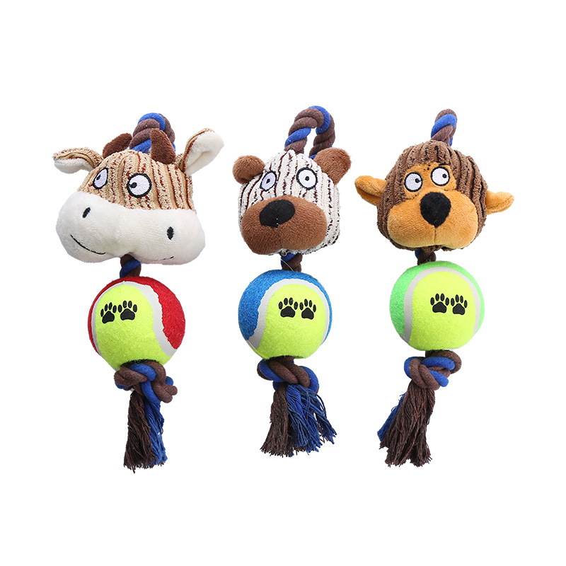 Corduroy dog toys with tennis ball& cotton rope