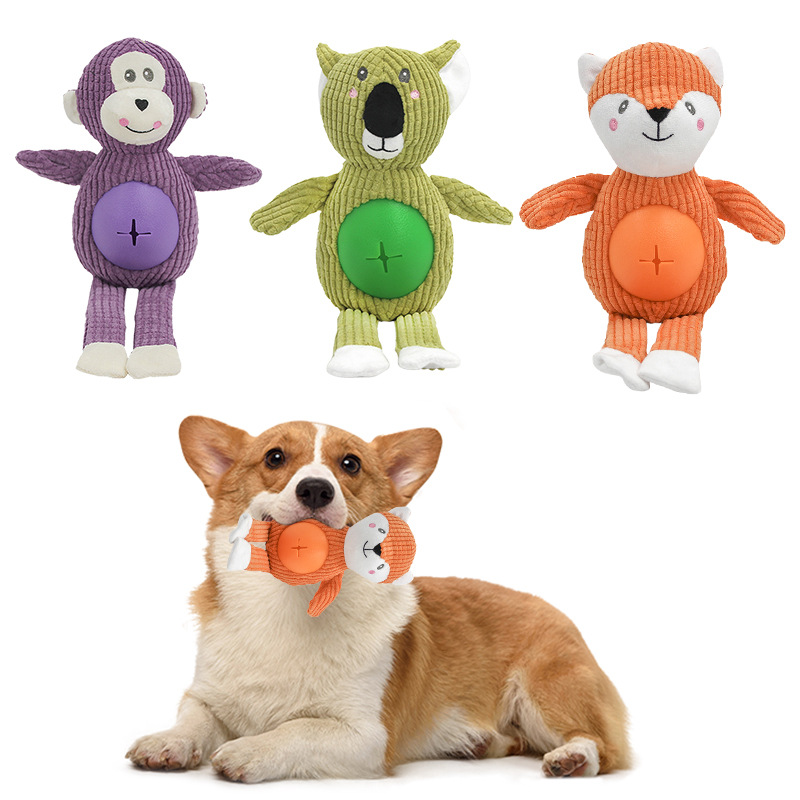 plush dog toy with squeaker and crinkle paper