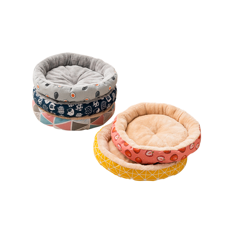Soft Plush Washable Puppy Bed Round Donut Calming Pet Cat Dog Bed