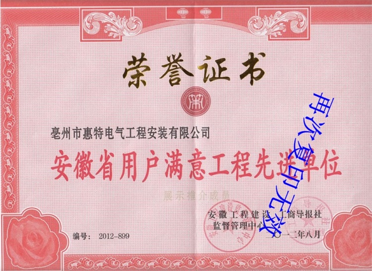 2012用户满意先进单位