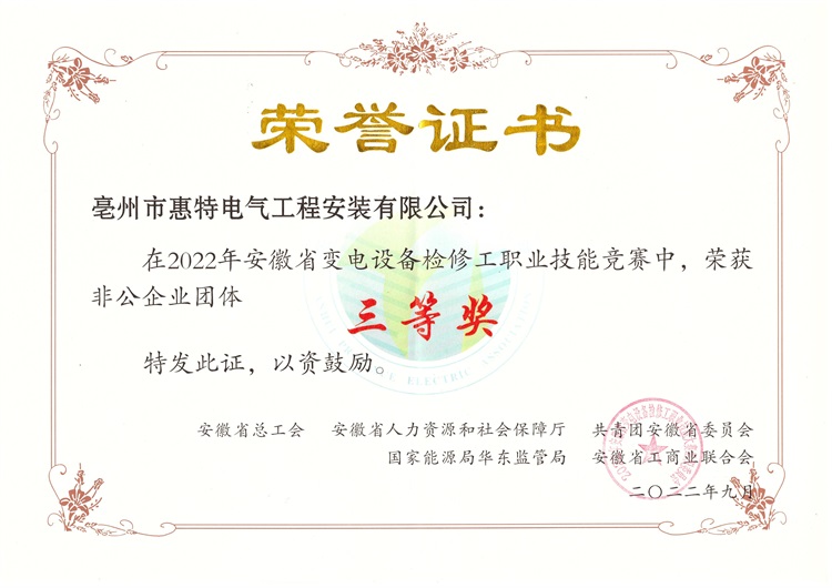 变电设备竞赛团体三等奖