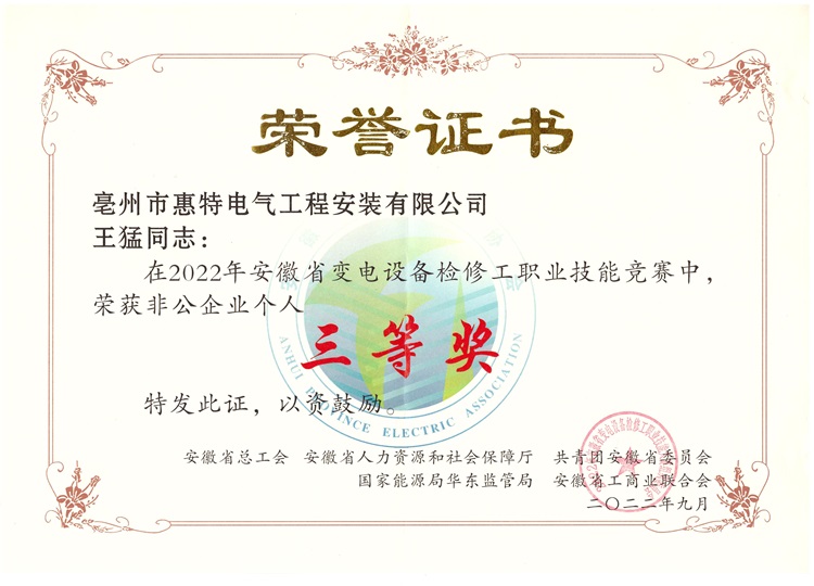 变电设备个人三等奖-王猛